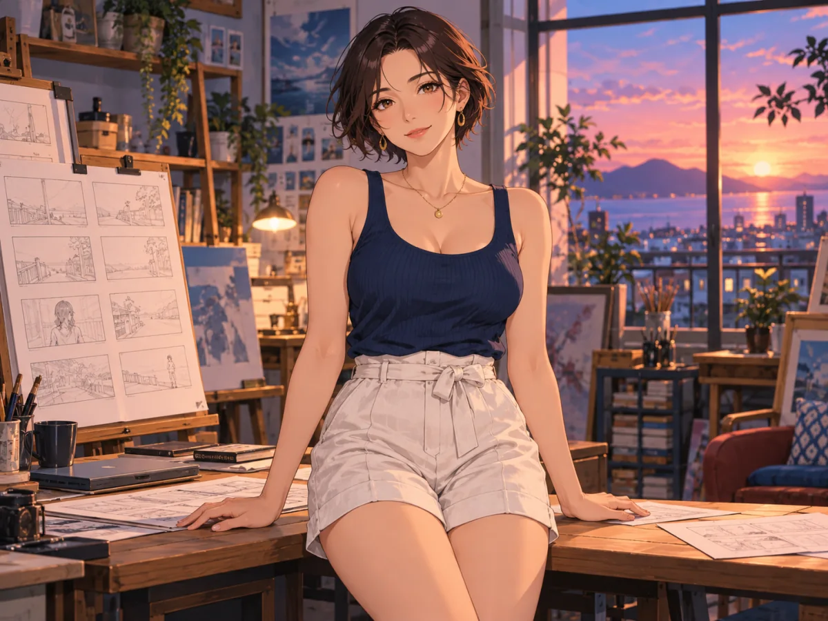 AI-generated fictional adult model in clothing, editorial illustration